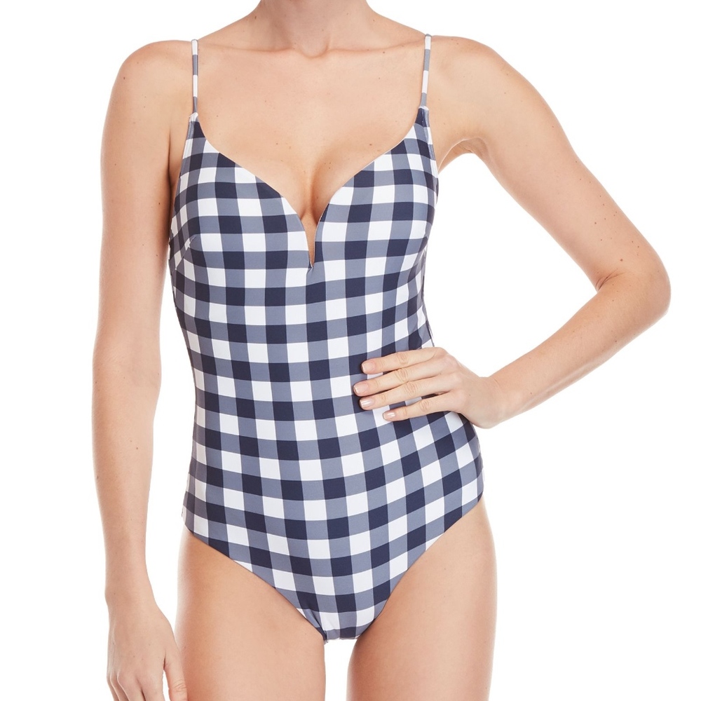 ONIA Gloria Navy Gingham One-Piece Swimsuit M NWOT